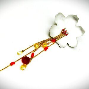 ALEXIS BITTAR Pearly White Lucite Coral Citrine & Carnelian Flower Brooch/Pin